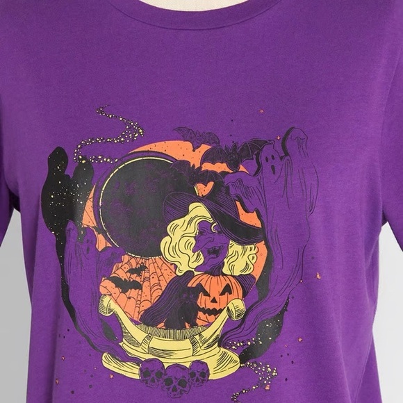 Modcloth When Casual Calls Crew Neck Tee Purple Halloween Witch Size S NWT - Picture 3 of 9
